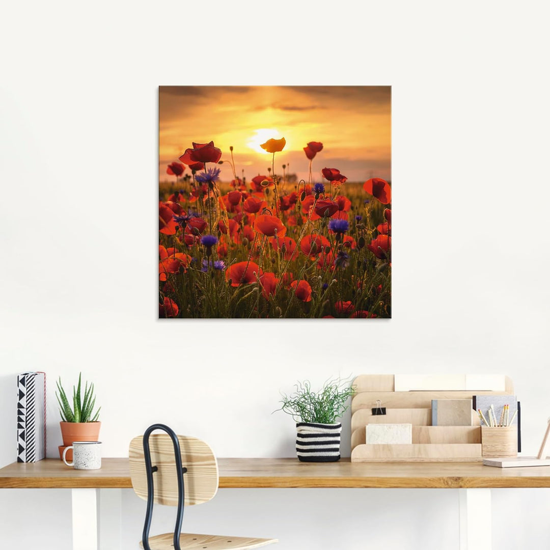 ARTland Glasbilder Wandbild Glas Bild einteilig 50 x 50 cm Botanik Blumen Mohnblume Foto Rot Mohnblu