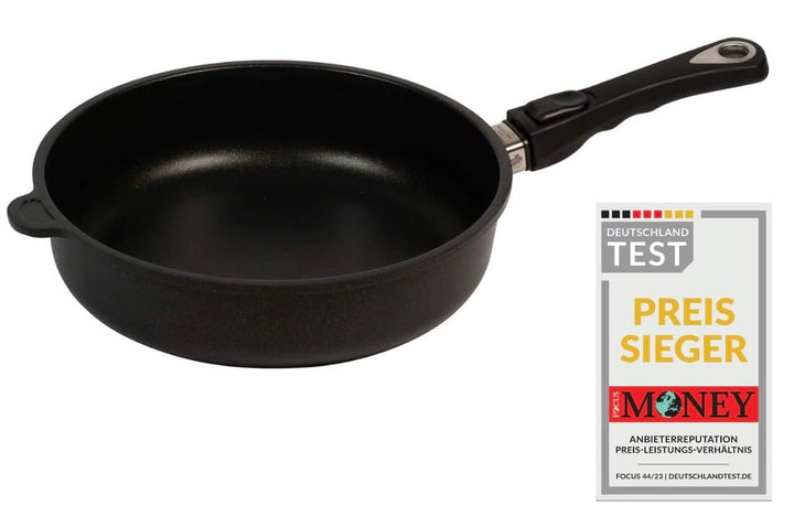 AMT Gastroguss Bratpfanne, 26 cm Ø, 7 cm hoch, Schmorpfanne, abnehmbarer Stiel, nicht induktionsgeei