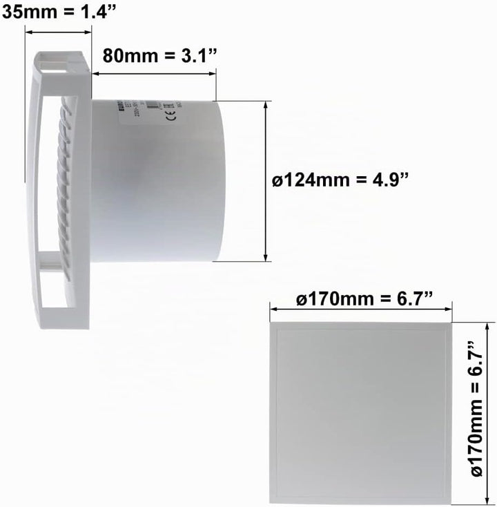 EUROPLAST Ø 125mm Bad-Lüfter mit Timer - mit Weiss Front, Leise Ventilator - Fan zur Belüftung Ø 125
