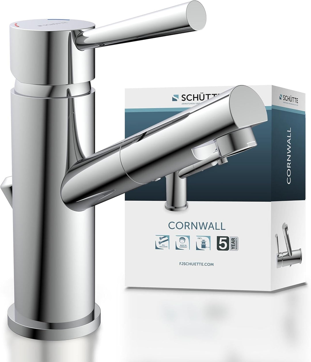 Schütte Waschtischarmatur Cornwall, Badarmatur, Wasserhahn für das Bad, Einhebelmischer mit Ablaufga