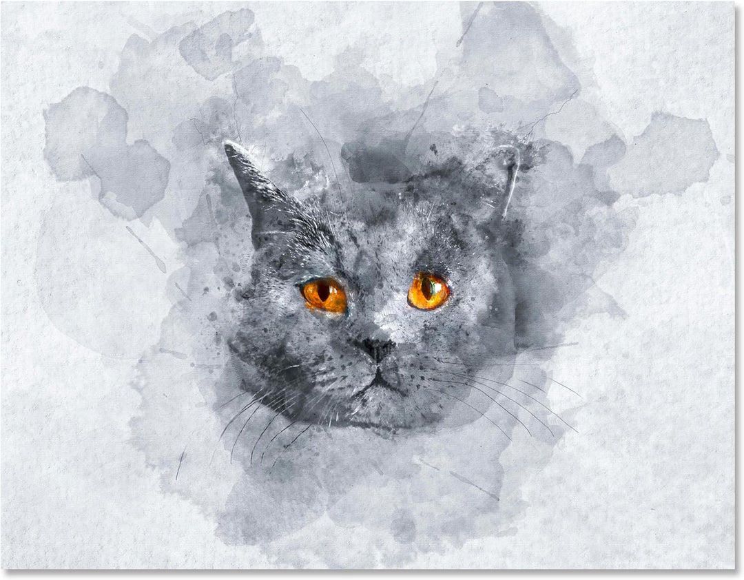 wandmotiv24 Leinwandbild Malerei, 100x75cm, Querformat, Aquarell, Katze, Deko, Bilder auf Leinwand,