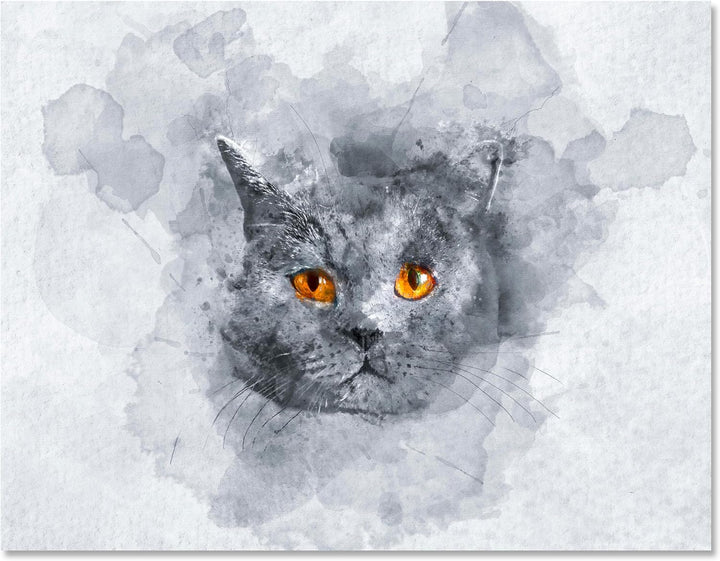 wandmotiv24 Leinwandbild Malerei, 100x75cm, Querformat, Aquarell, Katze, Deko, Bilder auf Leinwand,