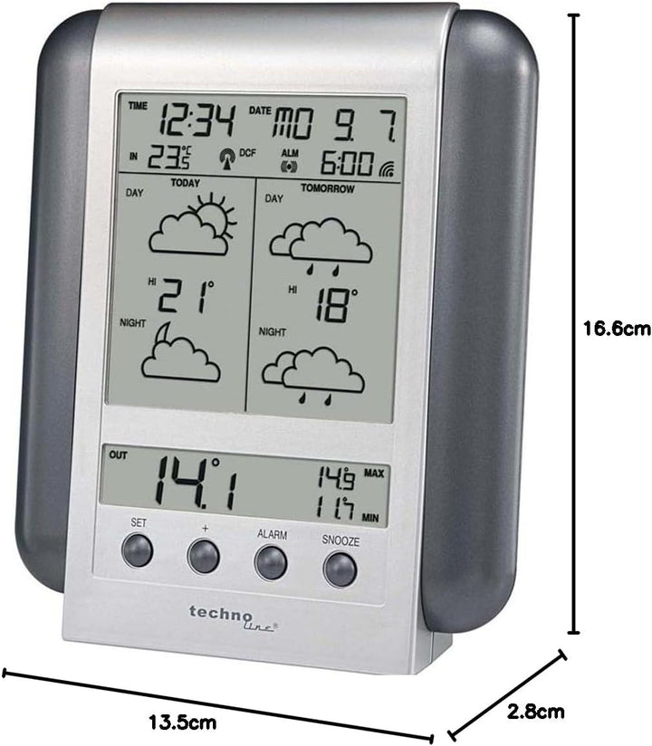 Technoline, Meteotronic Wetterstation WM 5412, Silber, 2-teilig bestehend aus Station und Sensor, 13