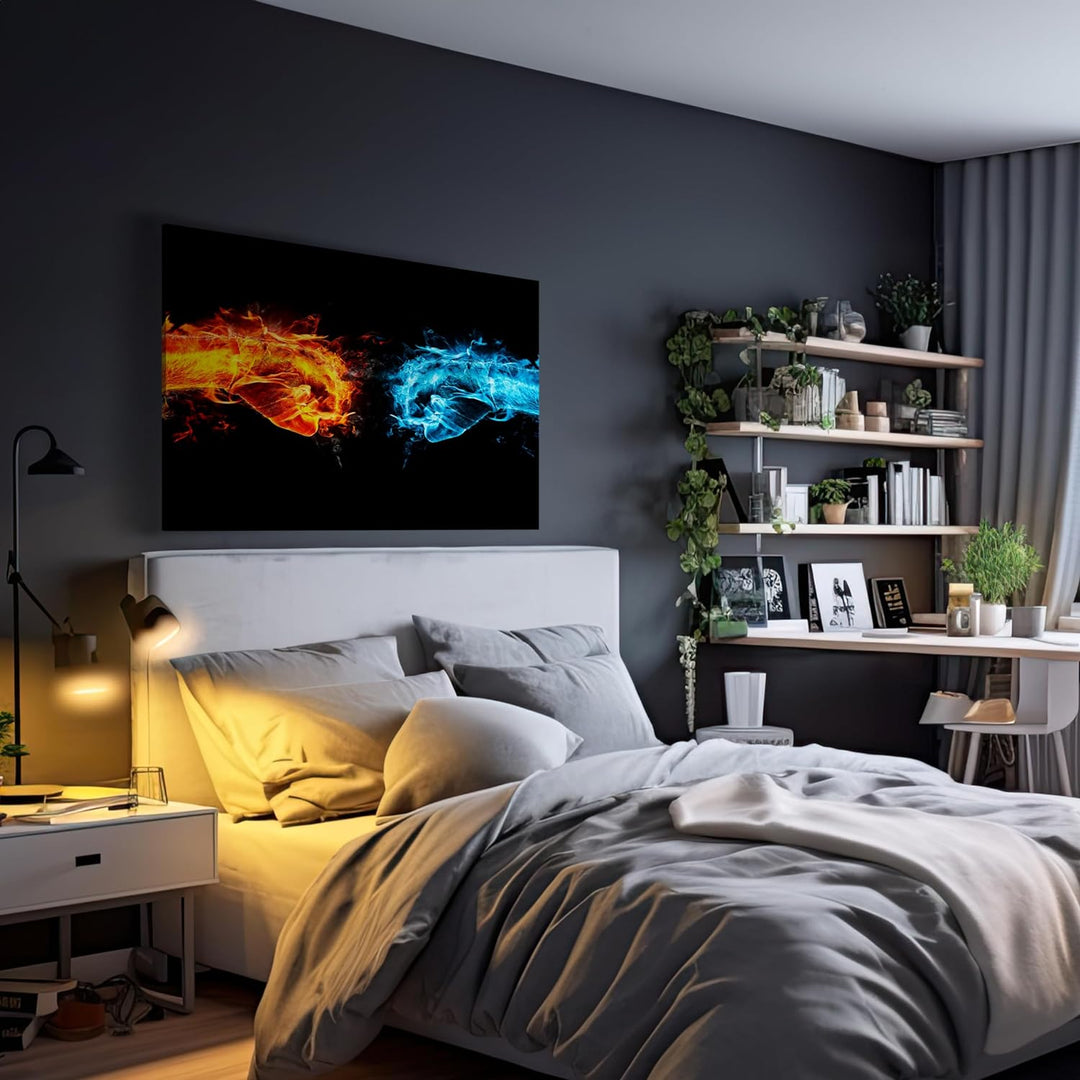 wandmotiv24 Leinwand-Bilder Sport, Grösse 100x75cm, Querformat, Kampf der Elemente, Bandagen, Boxen,