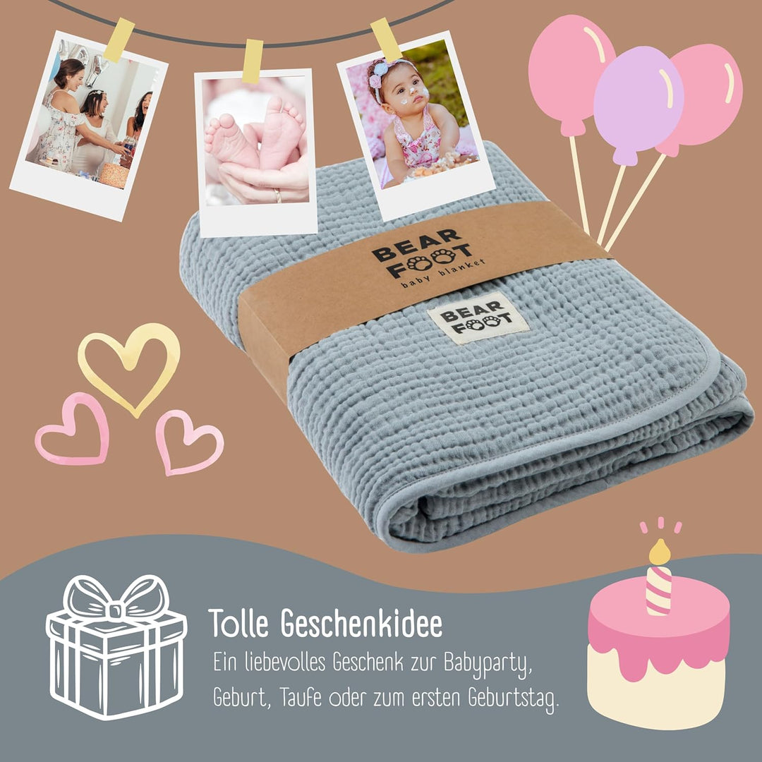 BEARFOOT Babydecke - Musselin Fleecedecke (Baumwolle, Fleece) flauschig weiche Kuscheldecke, Baby/Ne