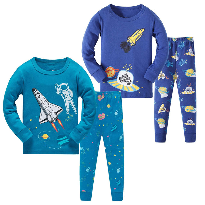 Jungen Pyjama Langarm 4-teilig Kleine Kinder Nachtwäsche Schlafanzug Set 2-14 Jahre, 4 Stück Bl