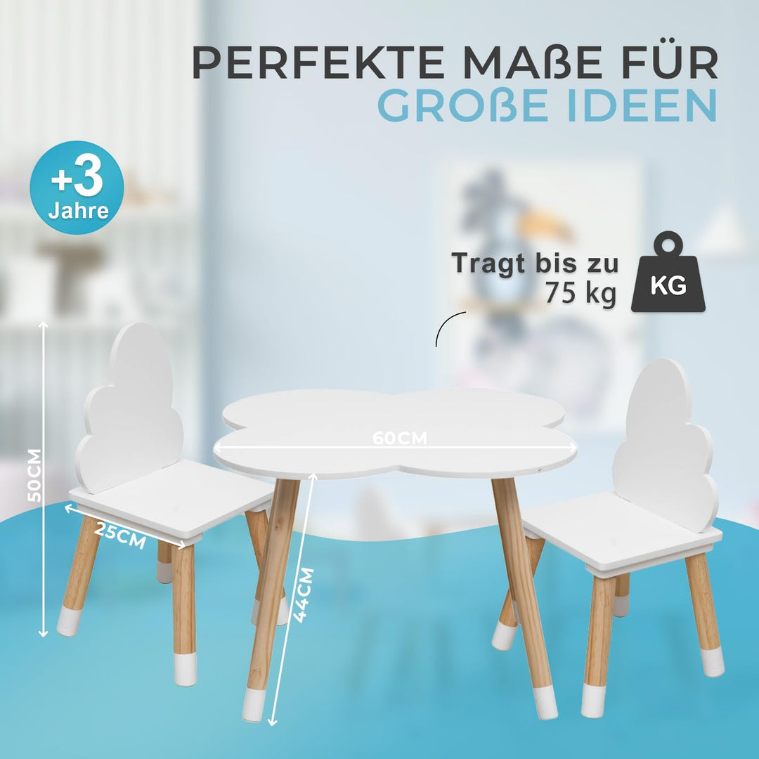 Rebecca Mobili Kindertisch und Stühle Set, Stühle und Tisch für Kinderzimmermöbel Hellbraun Weiss, M