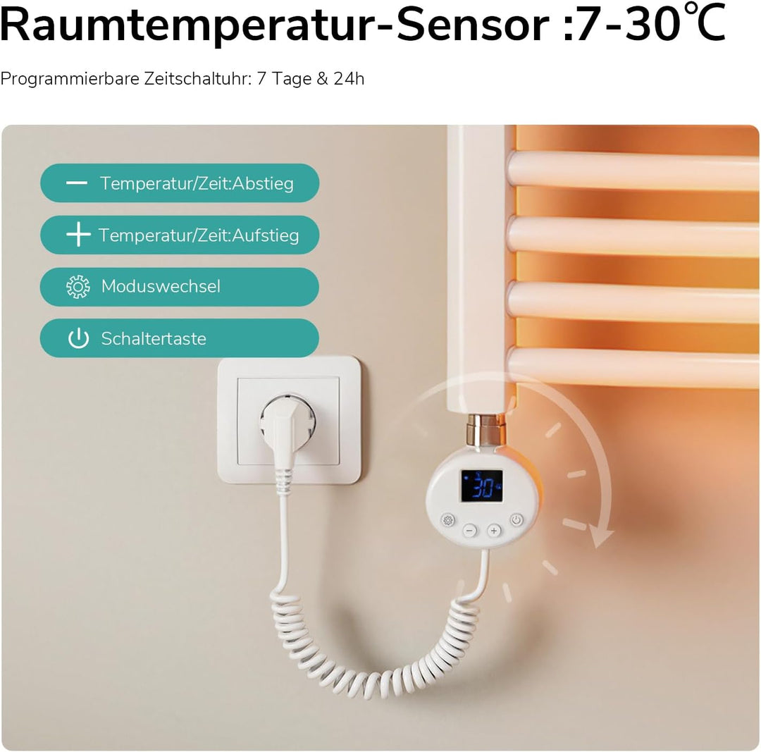 EMKE WiFi Badheizkörper Elektrisch 1200x600 mm - Gebogen Handtuchheizkörper Elektrisch, Elektrischer