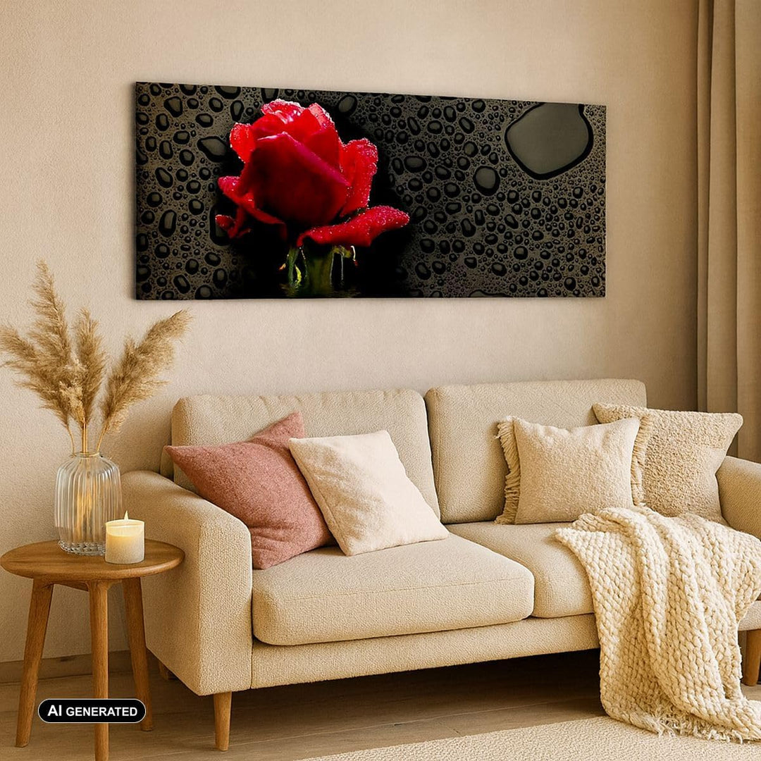 Panorama Bilder auf Leinwand Blume rote rose wasser tau Leinwandbild 90x30cm Wandbilder Dekoration W