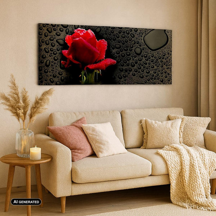 Panorama Bilder auf Leinwand Blume rote rose wasser tau Leinwandbild 90x30cm Wandbilder Dekoration W
