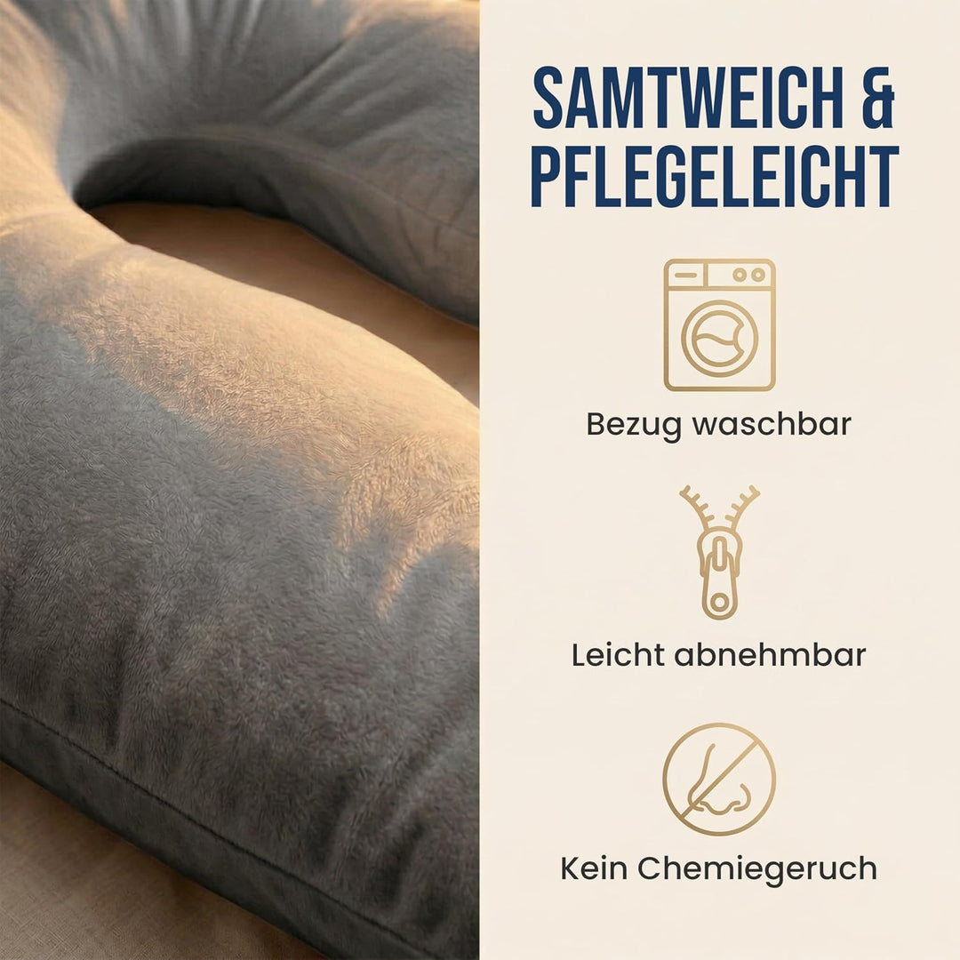 Seitenschläferkissen mit Bezug [waschbar - Flexible Füllung] Stillkissen XXL | Pregnancy Pillow | Ki