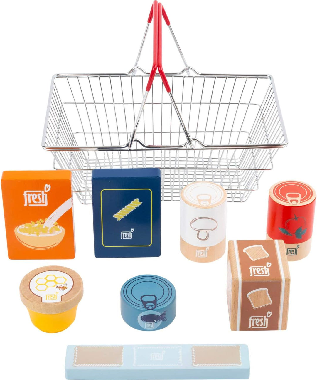 small foot Lebensmittel-Set im Einkaufskorb "fresh" aus Holz, für Kinderküchen und Kaufmannsläden, a
