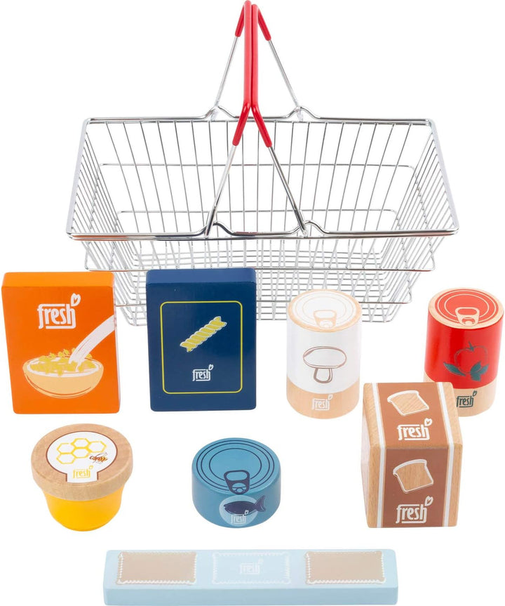 small foot Lebensmittel-Set im Einkaufskorb "fresh" aus Holz, für Kinderküchen und Kaufmannsläden, a