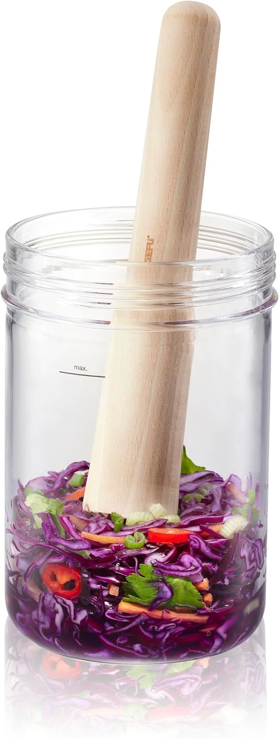 GEFU Set: Fermentierglas NATIVO, 0,5 l + Küchenzange und Stössel NATIVO 0,5 Liter (mit Stössel und Z