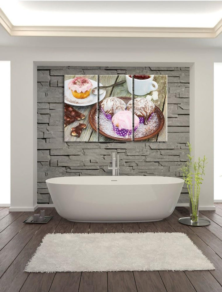 Pixxprint Köstliche Cupcakes als Leinwandbild/Grösse: 3 Teilig (120x80) cm/Wandbild/Kunstdruck/ferti