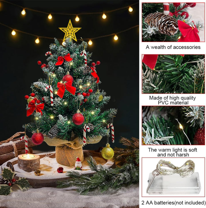 Weihnachtsbaum mit Beleuchtung und Schnee 60cm, Künstliche Weihnachtsbäume Geschmückt, Tannenbaum Li