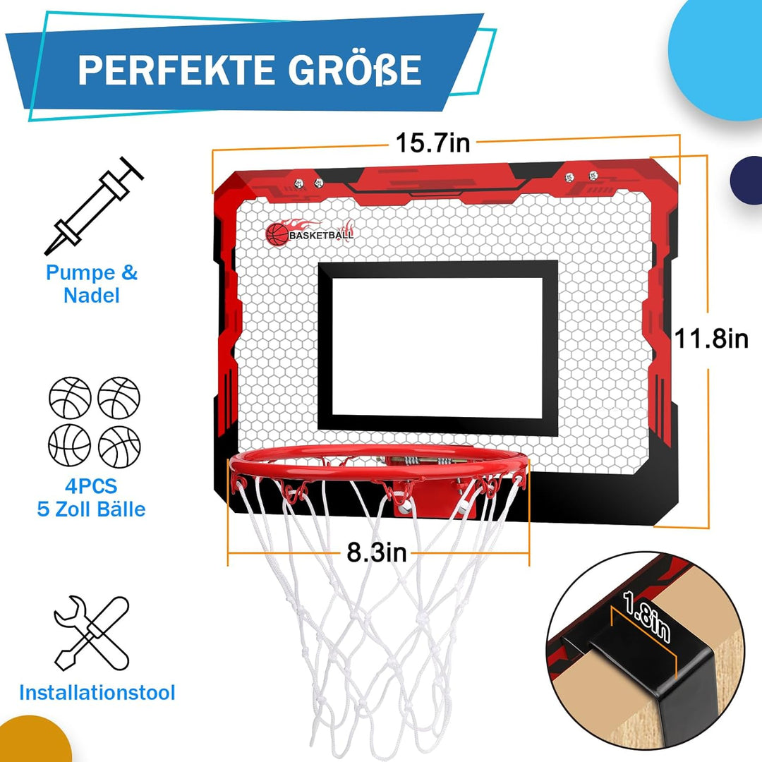 Mini Basketballkorb Basketball Reifen für Kinder Erwachsene, über Tür Basketball Reifen mit 3 Gummib