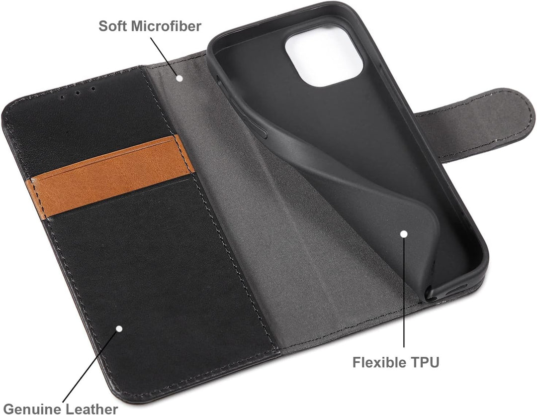 LENSUN Echtleder Hülle für iPhone 13 Mini, Handyhülle [Echtes Leder][Magnetverschluss][RFID Schutz]