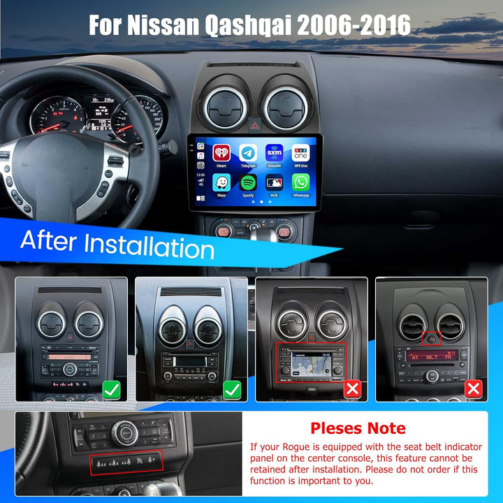Hikity 4+128G Android 15 Autoradio für Nissan Qashqai J10 (2006-2016), 9" Bildschrim Radio mit Wirel