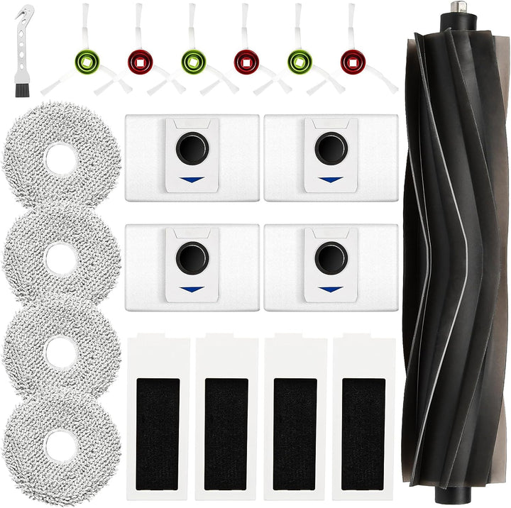 20 Stück Zubehör für Ecovacs Deebot T20 Omni / T20e Omni Saugroboter, 1 Gummi Hauptbürste 4 Staubbeu