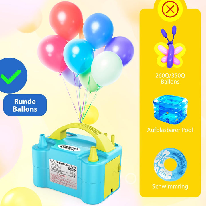 Elektrische Ballonpumpe, Dr.meter 600W Luftballonpumpe Ballonpumpe mit Doppeldüse Inflatorgebläse Tr