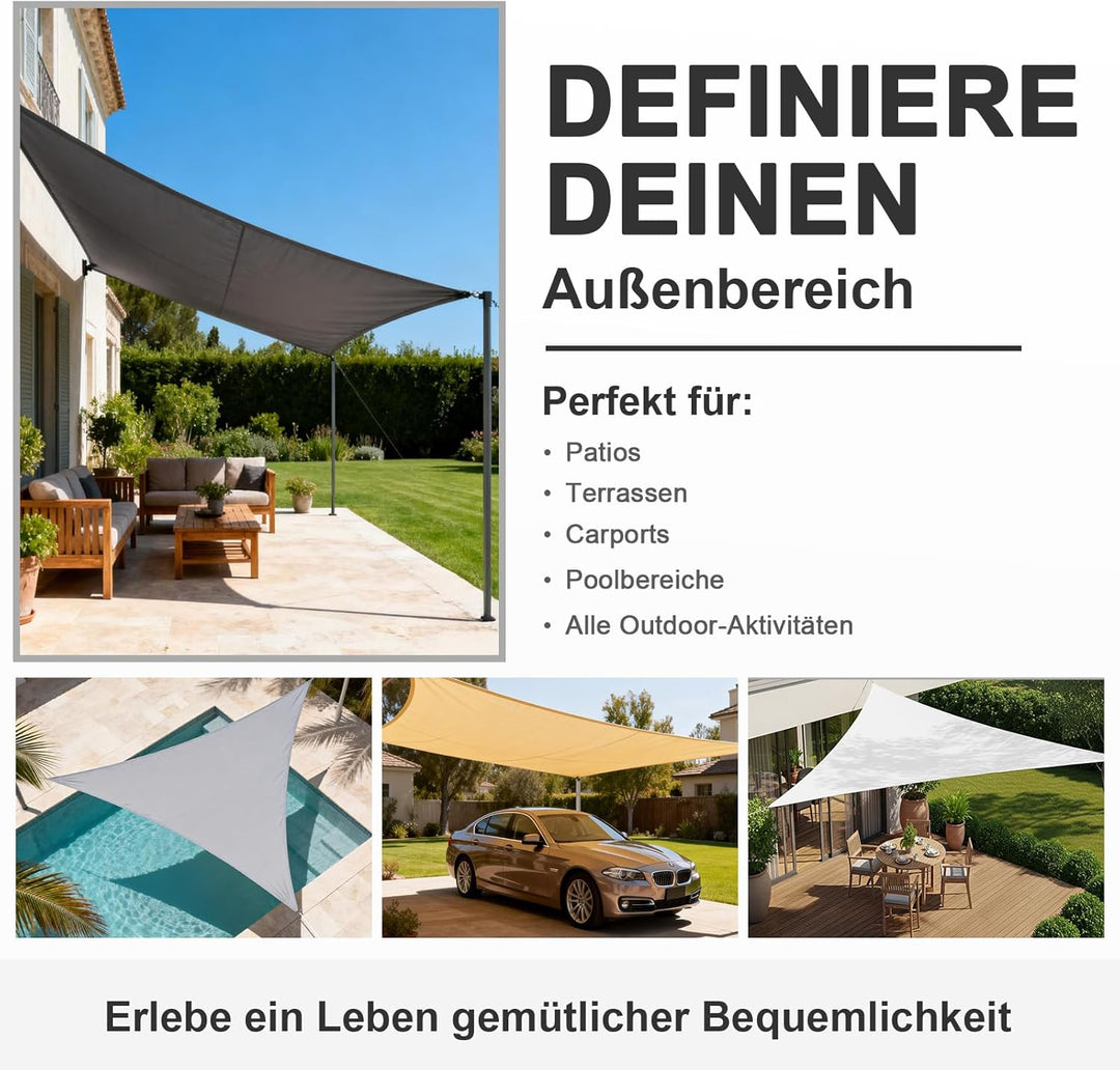 HENG FENG Sonnensegel 3x3x4.25m Dreieckig Wasserdicht mit 95% UV-Schutz Sonnenschutz für Garten Terr