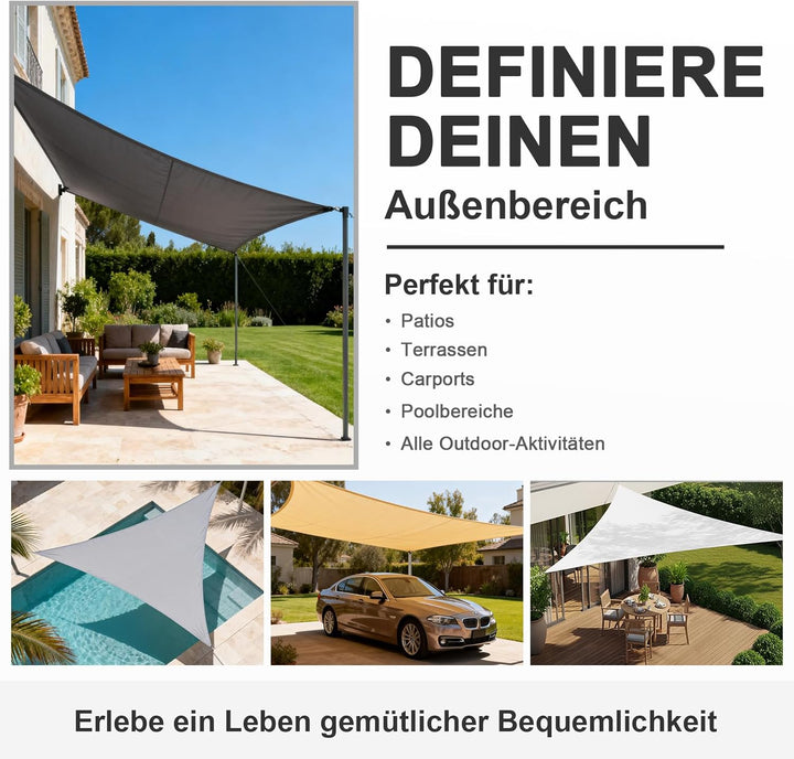 HENG FENG Sonnensegel 3x3x4.25m Dreieckig Wasserdicht mit 95% UV-Schutz Sonnenschutz für Garten Terr