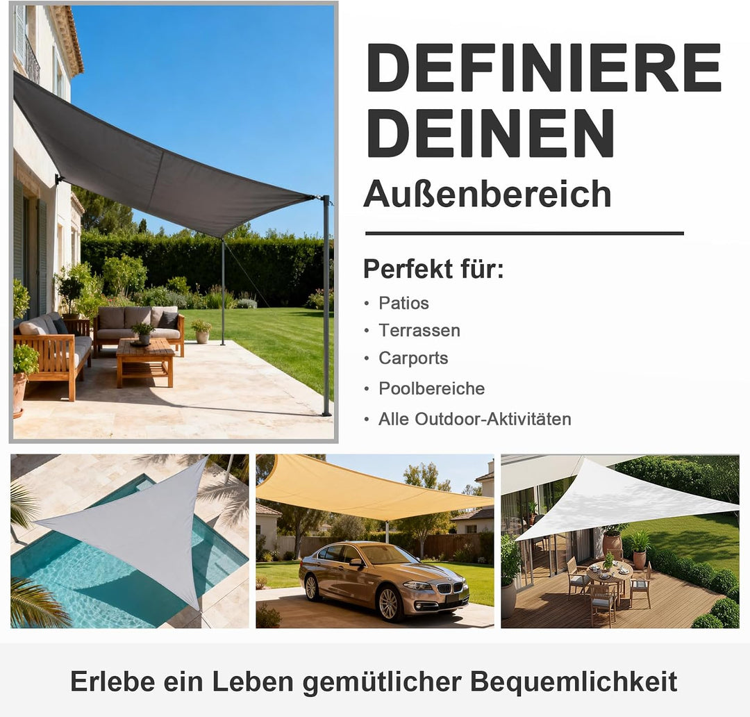 HENG FENG Sonnensegel 3x3x3m Dreieckig Wasserdicht mit 95% UV-Schutz Sonnenschutz für Garten Terrass