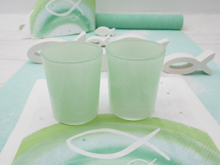 Kommunion Konfirmation Tischdeko Mint Grün Salbei Weiss Fisch Set 20 Personen