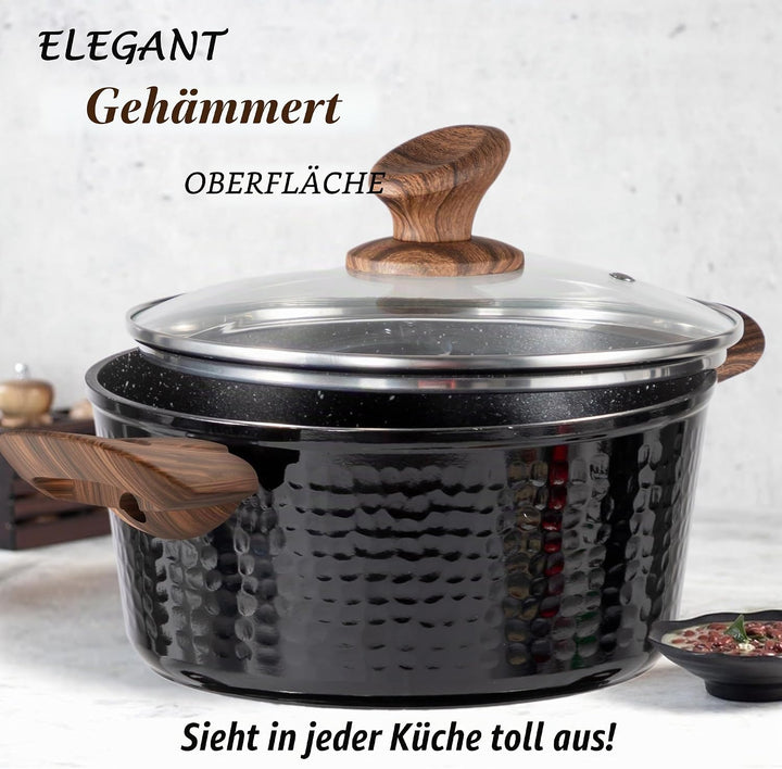 Induktions Töpfe Set 15-teilig, Kochtopf Set mit Glasdeckeln, Granit Töpfe und Pfannen Set Schwarz,