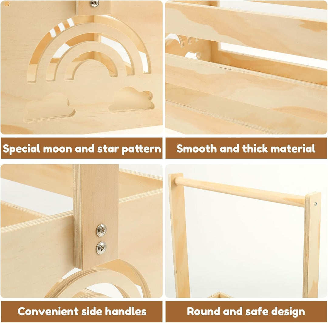 Babyparty Geschenk mit Holz Babykorb auf Rädern | Praktischer Baby Schrank mit Griff & 5 Regenbogen