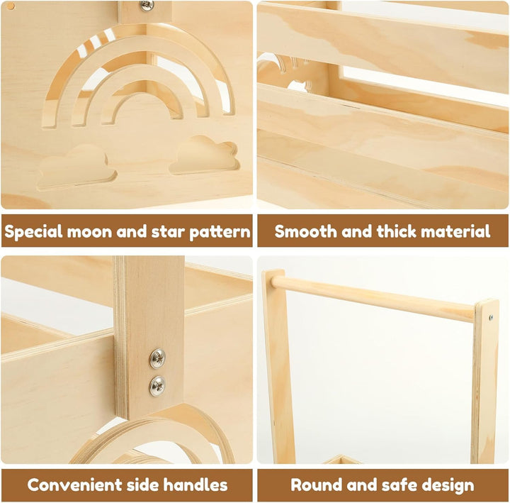 Babyparty Geschenk mit Holz Babykorb auf Rädern | Praktischer Baby Schrank mit Griff & 5 Regenbogen