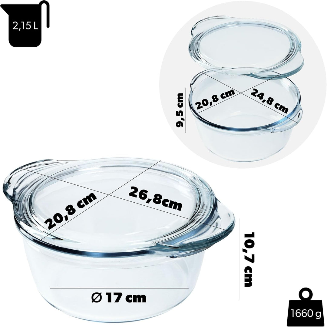 KADAX Auflaufform aus hitzebeständigem Glas, feuerfestes Gefäss, Glasbräter mit Deckel und Griffe, G