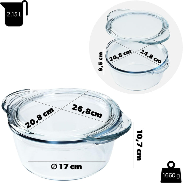 KADAX Auflaufform aus hitzebeständigem Glas, feuerfestes Gefäss, Glasbräter mit Deckel und Griffe, G