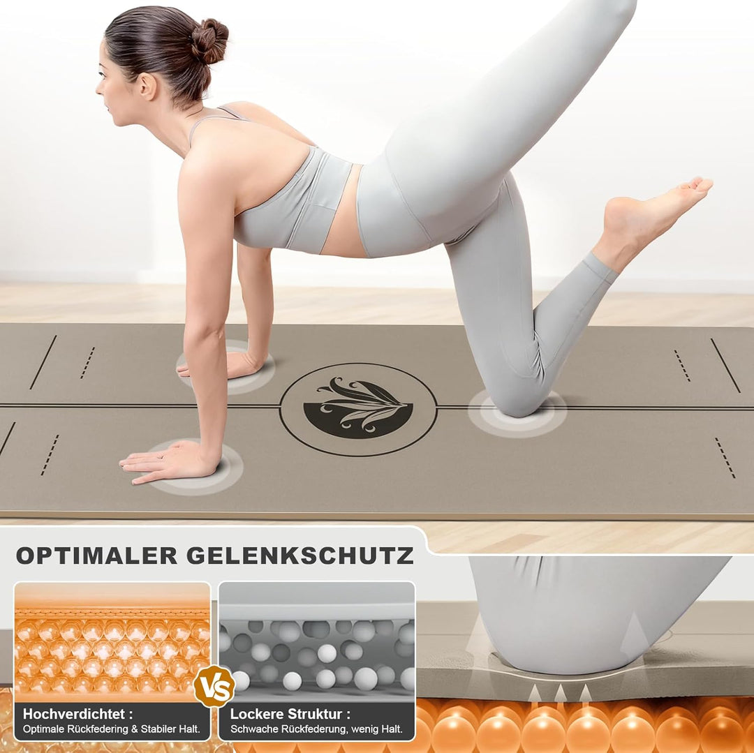 Yogamatte aus ECO Naturkautschuk & Hhautfreundlichem TPE, Extrem Rutschfest, Ausrichtungslinien, Ein