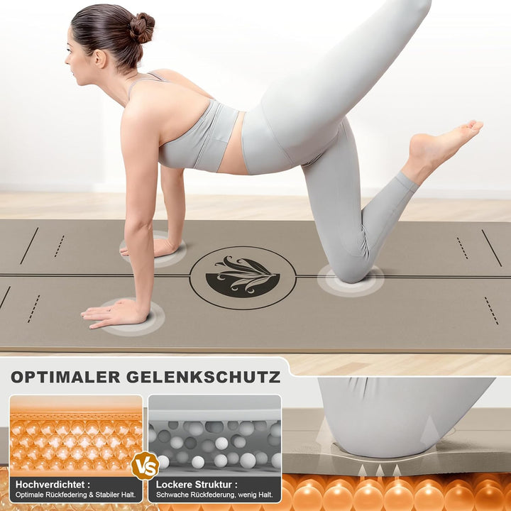 Yogamatte aus ECO Naturkautschuk & Hhautfreundlichem TPE, Extrem Rutschfest, Ausrichtungslinien, Ein