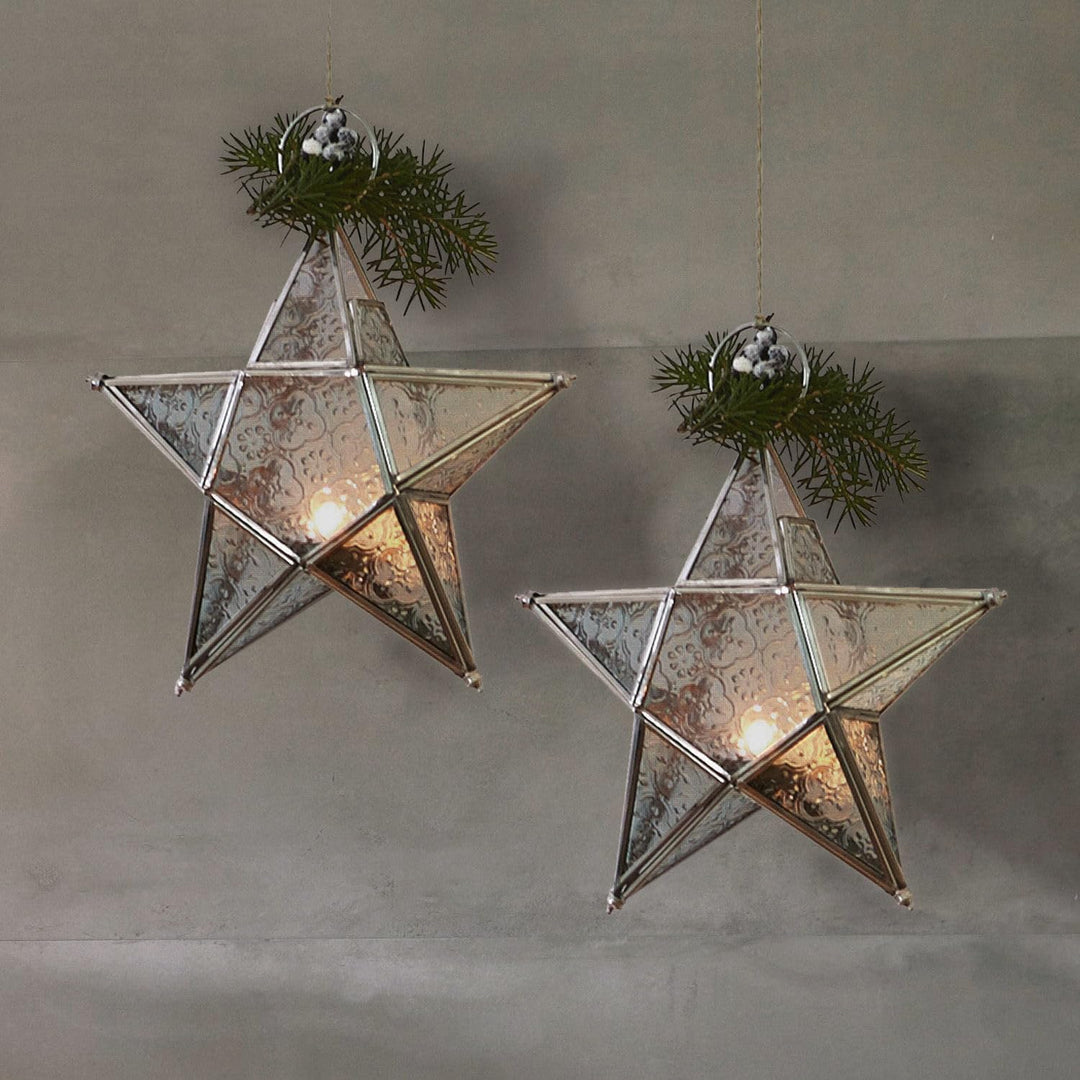 LOBERON® Windlicht 2er Set Kian, Sternenform, für Teelichter, Weihnachtsdekoration, Weihnachten, Mes