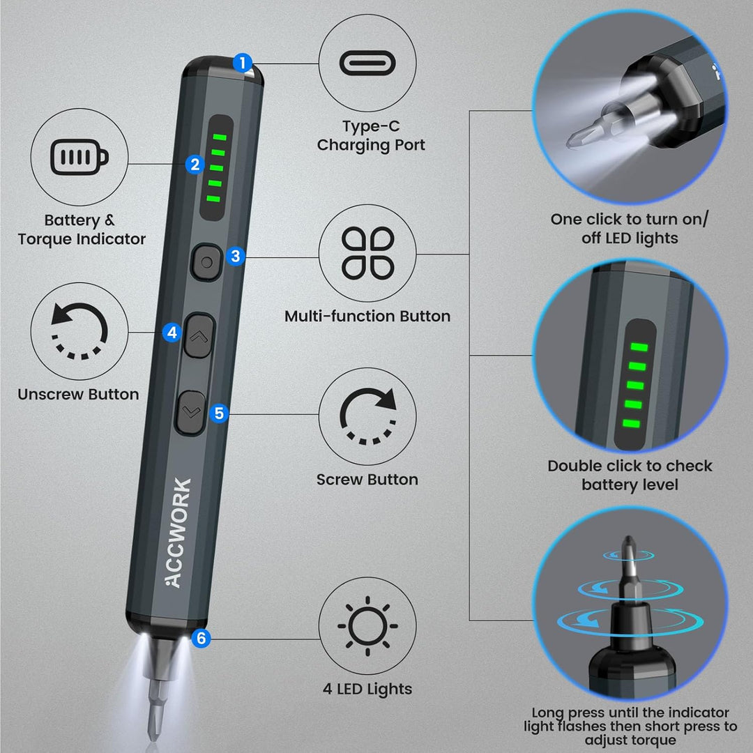 Elektrischer Schraubendreher, 68 in 1 Präzisions Electric Screwdriver - mit 64 Magnetischen S2 Bits