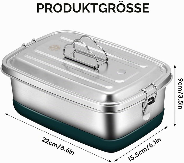 Brotdose Edelstahl, 2000ML Lunchbox Auslaufsicher Brotzeitdose mit Abtrennung und Dichtring, Brotdos
