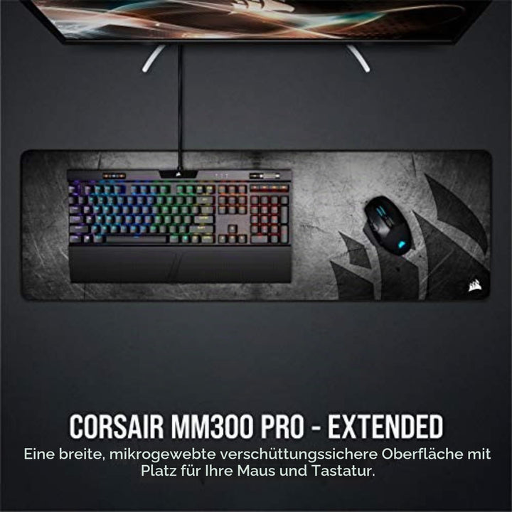 Corsair MM300 PRO Spritzwassergeschütztes Premium-Gaming-Mauspad aus Stoff (Fläche 93 × 30 cm, Mikro