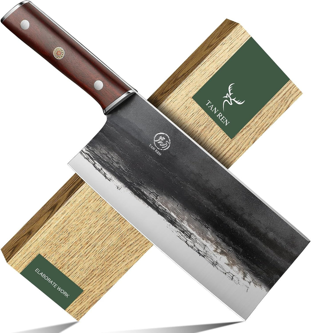 TAN REN Hackmesser Scharfes, 32CM Chinesisches Kochmesser Carbonstahl, Metzgerbeil Hackbeil zum Hack