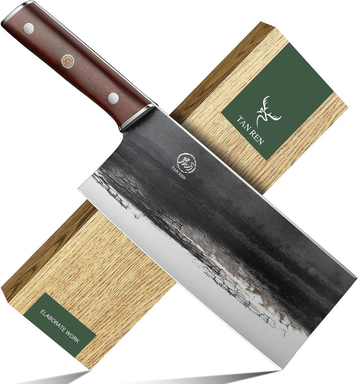 TAN REN Hackmesser Scharfes, 32CM Chinesisches Kochmesser Carbonstahl, Metzgerbeil Hackbeil zum Hack