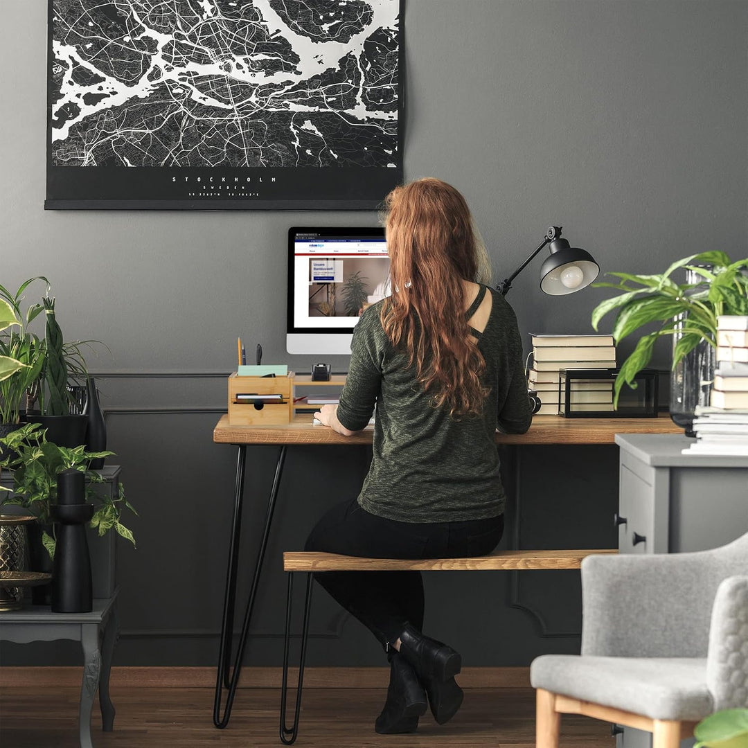 Relaxdays Monitorständer, Bambus, Schublade &amp; 5 Fächer, HxBxT: 13 x 70 x 19 cm, Bildschirmständer Sc