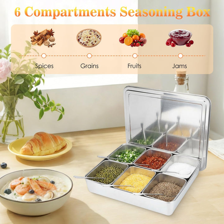 Hapivida Zutatenbehälter Pizza Edelstahl 343 x 299 x 68 mm 6 Gitter Gewürzbox Beilagenbehälter Gewür