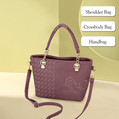 FANDARE Elegante Damen Umhängetaschen Stickerei Schultertasche Frauen Handtasche PU Leder Wasserdich