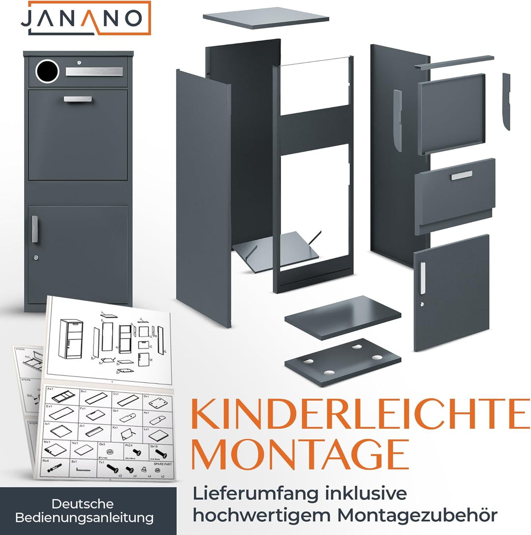 Paketbox mit Zeitungsfach - Paketbriefkasten Witterungsbeständig, Briefkasten mit Paketfach Anthrazi