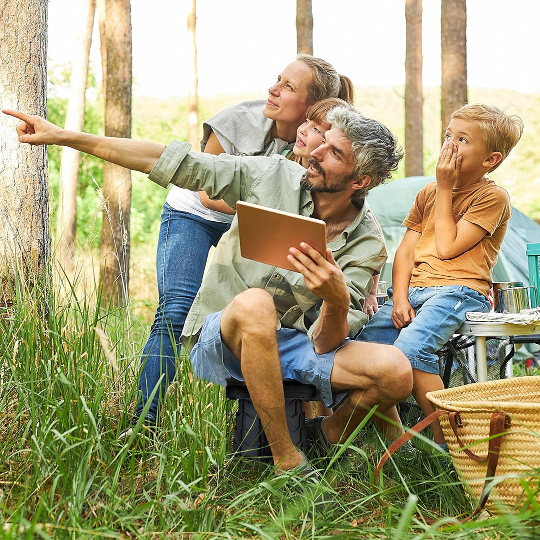 Relaxdays Teleskophocker, faltbar, Tragegurt, Outdoor, höhenverstellbarer Campinghocker, HBT 44,5 x