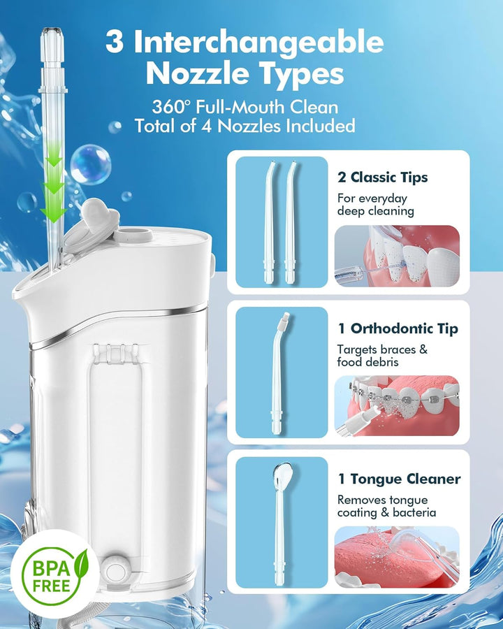 Munddusche Kabellos für Reise, Tragbarer Oral Irrigator mit Teleskop-Wassertank, 5 Reinigungsmodi, 4