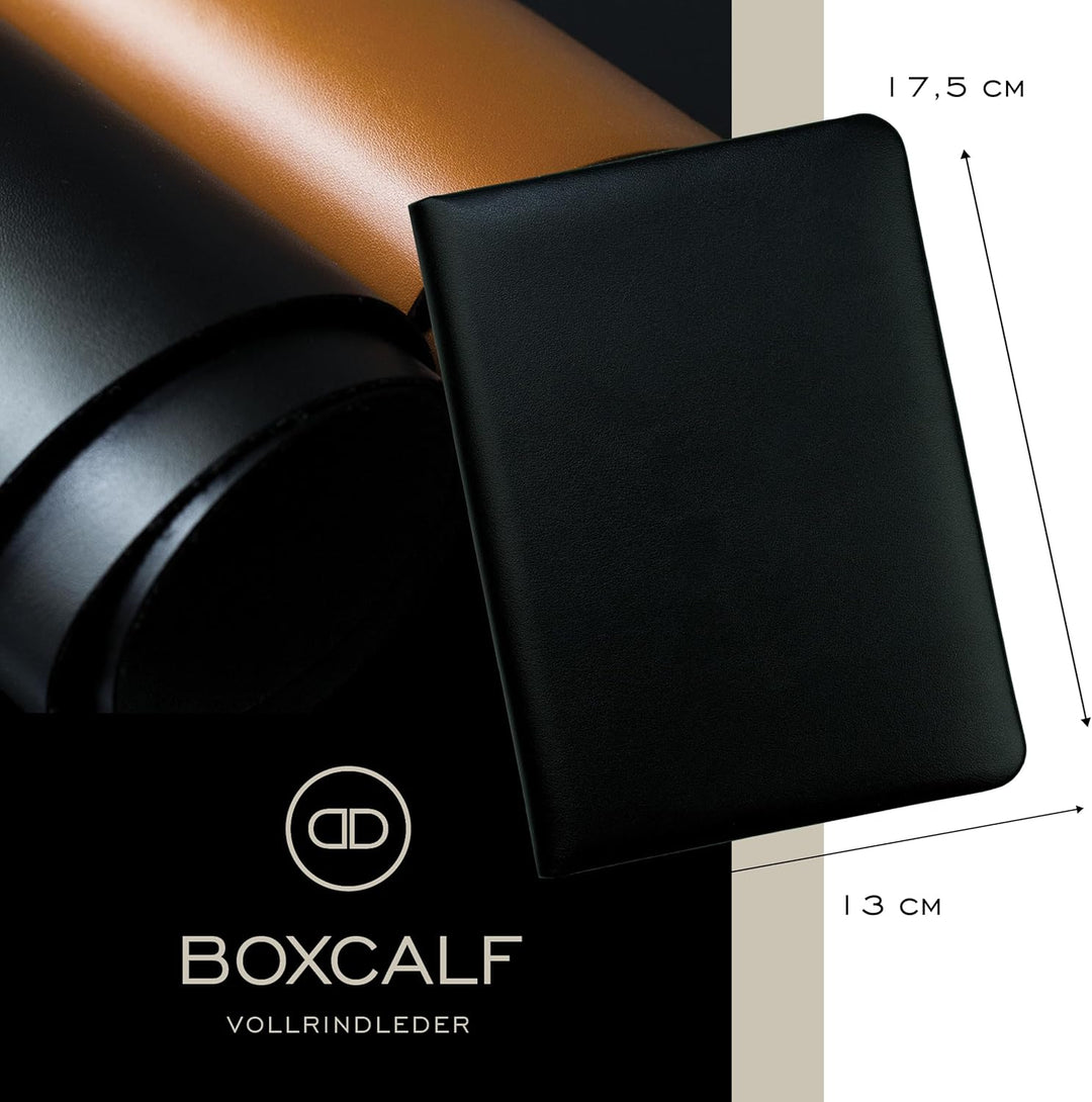 DELMON VARONE - Personalisierbares Adressbuch DIN A6+ gebunden mit A-Z Register Boxcalf Leder schwar