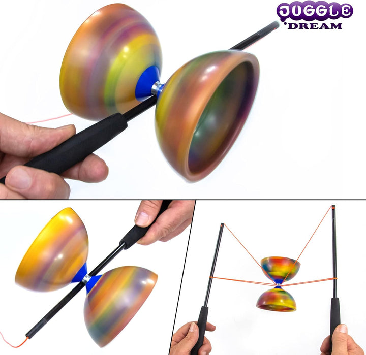 Juggle Dream Jester Diabolo Jonglierset – Fester Achse Profi-Diabolo mit Superglass-Handstäben, Onli